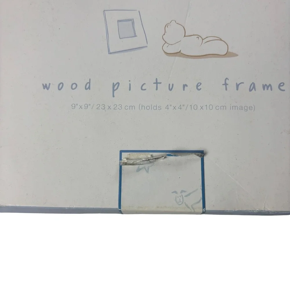 Baby GAP Wood Picture Frame Baby 4x4 White Blue Nursery Sketches‎ Bear Elephant